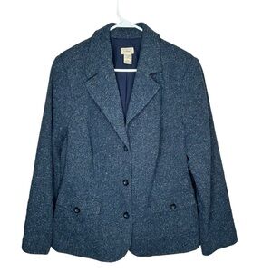 Ll Bean Women’s Wool Blend Tweed Blazer Jacket Size 1X Blue Multicolor